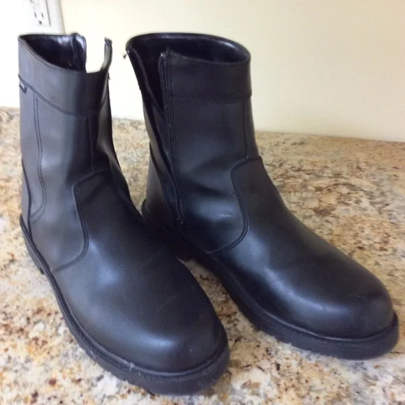 Men's Black Leather Motorcycle Boots - Picture 1 of 3